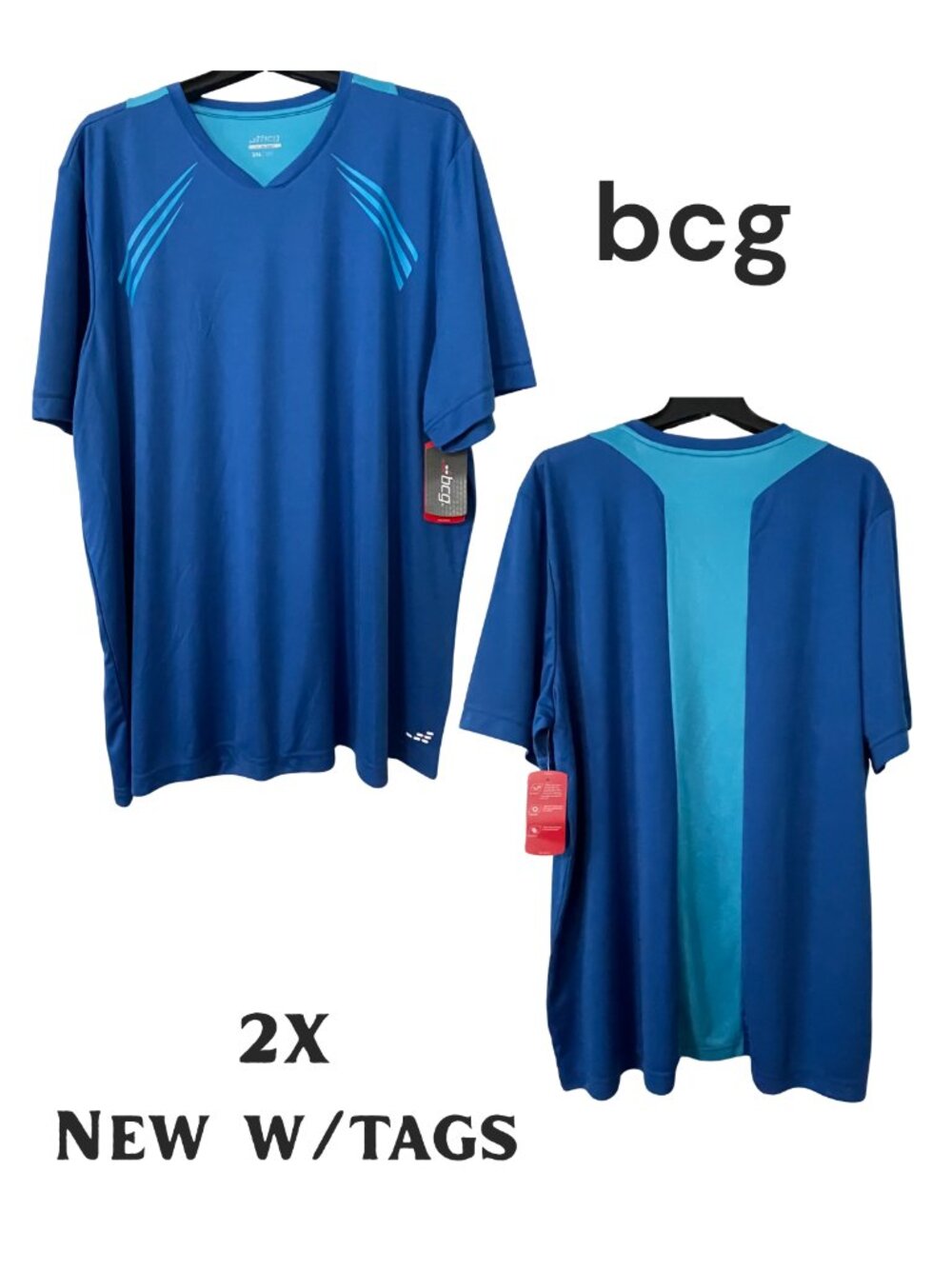 bcg 2X Blue Mens Tru-Wick Activewear Shirt Short Sleeve New with Tags